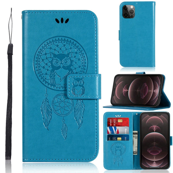Wind Chime Owl Embossing Pattern Horizontal Flip Leather Case with Holder & Card Slots & Wallet, For iPhone 13 Pro Max, For iPhone 13 Pro, For iPhone 13