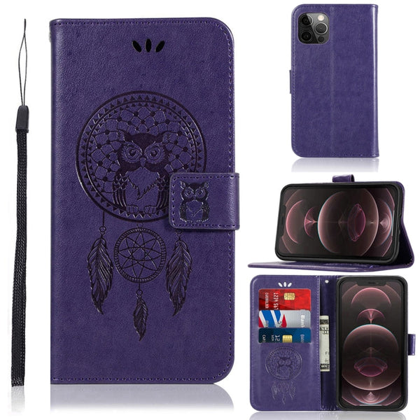 Wind Chime Owl Embossing Pattern Horizontal Flip Leather Case with Holder & Card Slots & Wallet, For iPhone 13 Pro Max, For iPhone 13 Pro, For iPhone 13