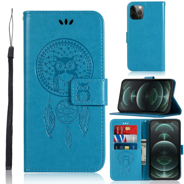 Wind Chime Owl Embossing Pattern Horizontal Flip Leather Case with Holder & Card Slots & Wallet, For iPhone 13 Pro Max, For iPhone 13 Pro, For iPhone 13