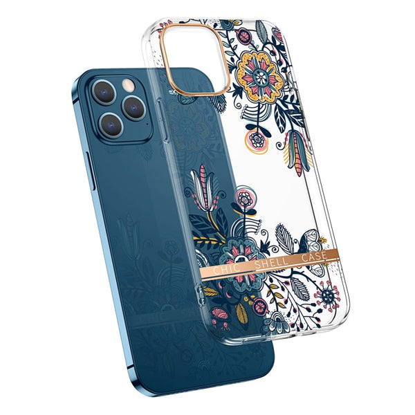 High Translucent Electroplating Flower Pattern TPU + PC Shockproof Case, For iPhone 13, For iPhone 13 Pro Max