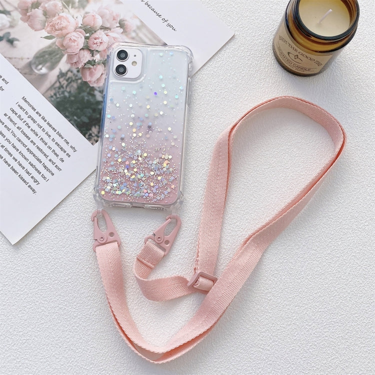 Gradient Glitter Powder Epoxy TPU Thickened Acrylic Shockproof Case with Wide Neck Lanyard