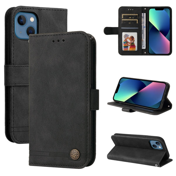 Skin Feel Life Tree Metal Button Horizontal Flip Leather Case with Holder & Card Slot & Wallet & Photo Frame & Strap, For iPhone 13 mini, For iPhone 13, For iPhone 13 Pro, For iPhone 13 Pro Max