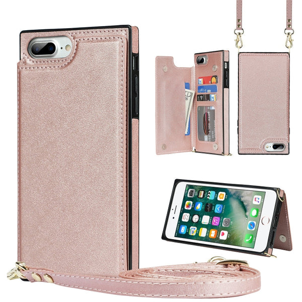 Cross-body Square Double Buckle Flip Card Bag TPU+PU Case with Card Slots & Wallet & Photo & Strap, For iPhone 8 Plus / 7 Plus, For iPhone SE 2022 / SE 2020 / 8 / 7, For iPhone 11, For iPhone 11 Pro