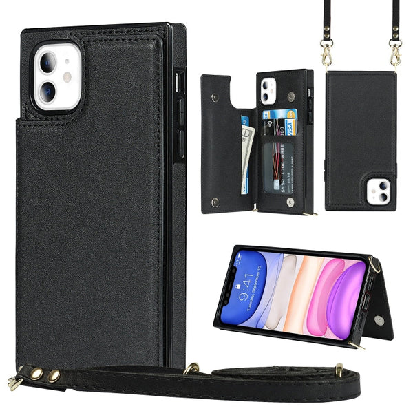 Cross-body Square Double Buckle Flip Card Bag TPU+PU Case with Card Slots & Wallet & Photo & Strap, For iPhone 8 Plus / 7 Plus, For iPhone SE 2022 / SE 2020 / 8 / 7, For iPhone 11, For iPhone 11 Pro