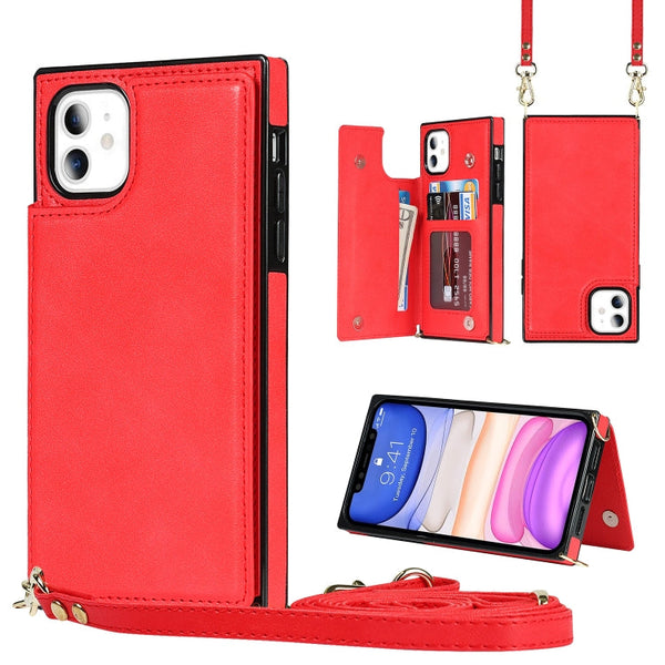 Cross-body Square Double Buckle Flip Card Bag TPU+PU Case with Card Slots & Wallet & Photo & Strap, For iPhone 8 Plus / 7 Plus, For iPhone SE 2022 / SE 2020 / 8 / 7, For iPhone 11, For iPhone 11 Pro