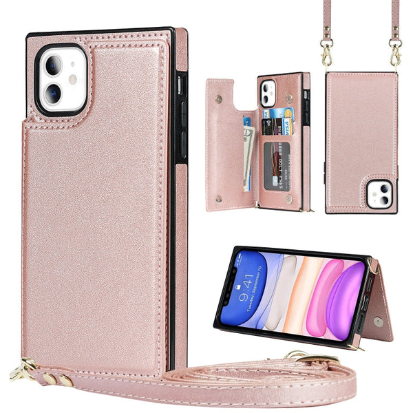 Cross-body Square Double Buckle Flip Card Bag TPU+PU Case with Card Slots & Wallet & Photo & Strap, For iPhone 8 Plus / 7 Plus, For iPhone SE 2022 / SE 2020 / 8 / 7, For iPhone 11, For iPhone 11 Pro