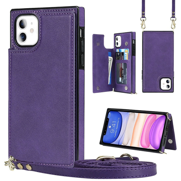 Cross-body Square Double Buckle Flip Card Bag TPU+PU Case with Card Slots & Wallet & Photo & Strap, For iPhone 8 Plus / 7 Plus, For iPhone SE 2022 / SE 2020 / 8 / 7, For iPhone 11, For iPhone 11 Pro