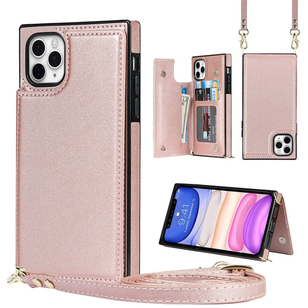 Cross-body Square Double Buckle Flip Card Bag TPU+PU Case with Card Slots & Wallet & Photo & Strap, For iPhone 8 Plus / 7 Plus, For iPhone SE 2022 / SE 2020 / 8 / 7, For iPhone 11, For iPhone 11 Pro