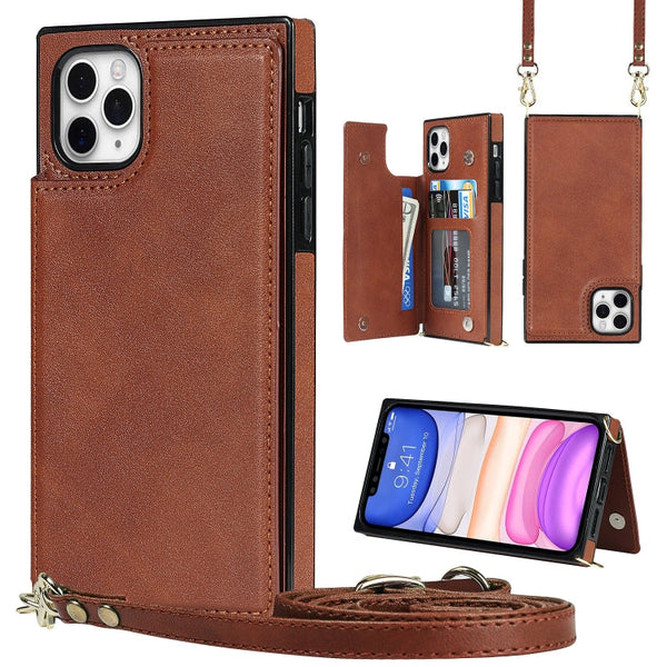 Cross-body Square Double Buckle Flip Card Bag TPU+PU Case with Card Slots & Wallet & Photo & Strap, For iPhone 8 Plus / 7 Plus, For iPhone SE 2022 / SE 2020 / 8 / 7, For iPhone 11, For iPhone 11 Pro
