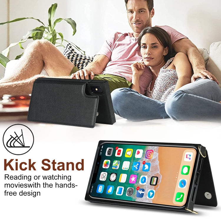 Cross-body Square Double Buckle Flip Card Bag TPU+PU Case with Card Slots & Wallet & Photo & Strap, For iPhone XS / X, For iPhone XS Max, For iPhone XR