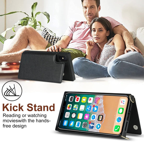 Cross-body Square Double Buckle Flip Card Bag TPU+PU Case with Card Slots & Wallet & Photo & Strap, For iPhone XS / X, For iPhone XS Max, For iPhone XR