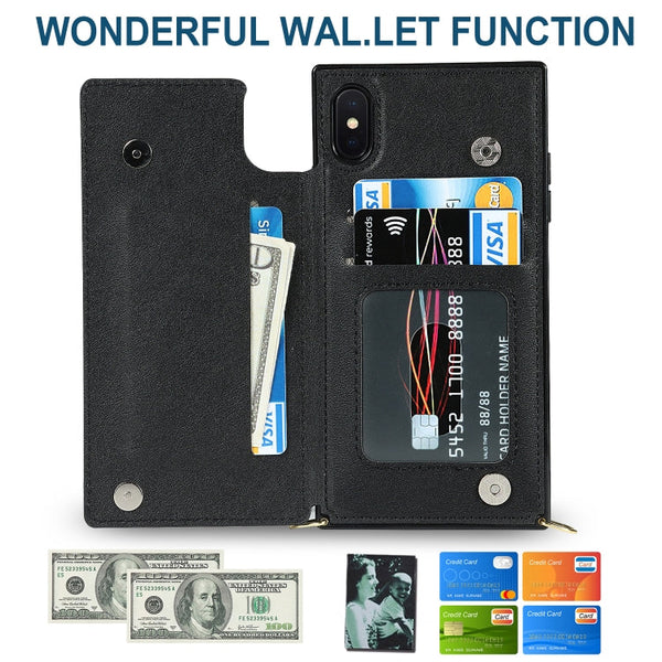 Cross-body Square Double Buckle Flip Card Bag TPU+PU Case with Card Slots & Wallet & Photo & Strap, For iPhone XS / X, For iPhone XS Max, For iPhone XR