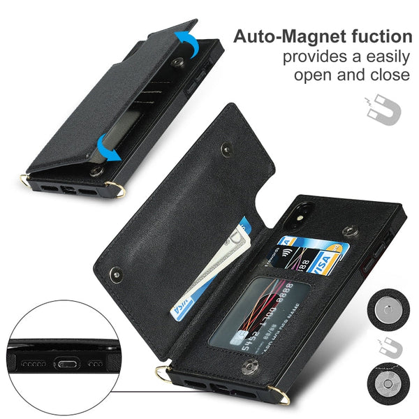 Cross-body Square Double Buckle Flip Card Bag TPU+PU Case with Card Slots & Wallet & Photo & Strap, For iPhone XS / X, For iPhone XS Max, For iPhone XR