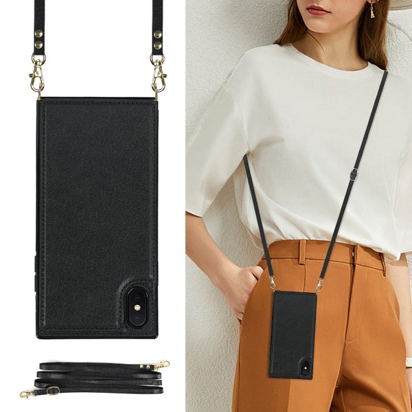Cross-body Square Double Buckle Flip Card Bag TPU+PU Case with Card Slots & Wallet & Photo & Strap, For iPhone XS / X, For iPhone XS Max, For iPhone XR