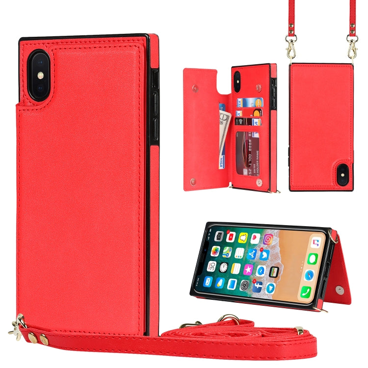 Cross-body Square Double Buckle Flip Card Bag TPU+PU Case with Card Slots & Wallet & Photo & Strap, For iPhone XS / X, For iPhone XS Max, For iPhone XR