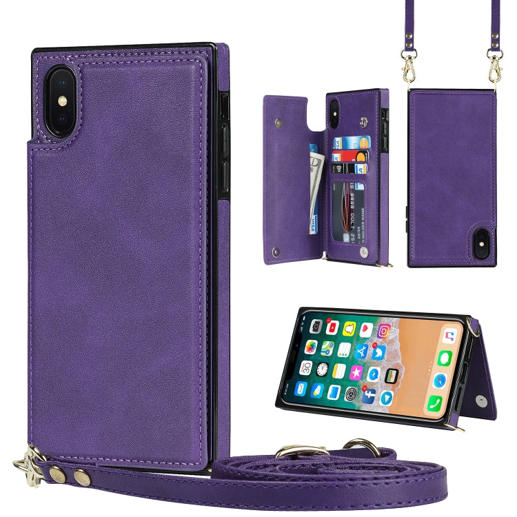 Cross-body Square Double Buckle Flip Card Bag TPU+PU Case with Card Slots & Wallet & Photo & Strap, For iPhone XS / X, For iPhone XS Max, For iPhone XR