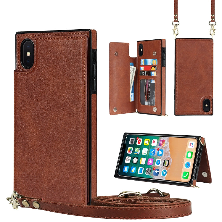 Cross-body Square Double Buckle Flip Card Bag TPU+PU Case with Card Slots & Wallet & Photo & Strap, For iPhone XS / X, For iPhone XS Max, For iPhone XR