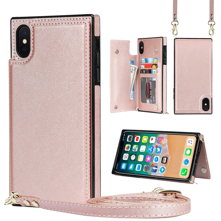 Cross-body Square Double Buckle Flip Card Bag TPU+PU Case with Card Slots & Wallet & Photo & Strap, For iPhone XS / X, For iPhone XS Max, For iPhone XR