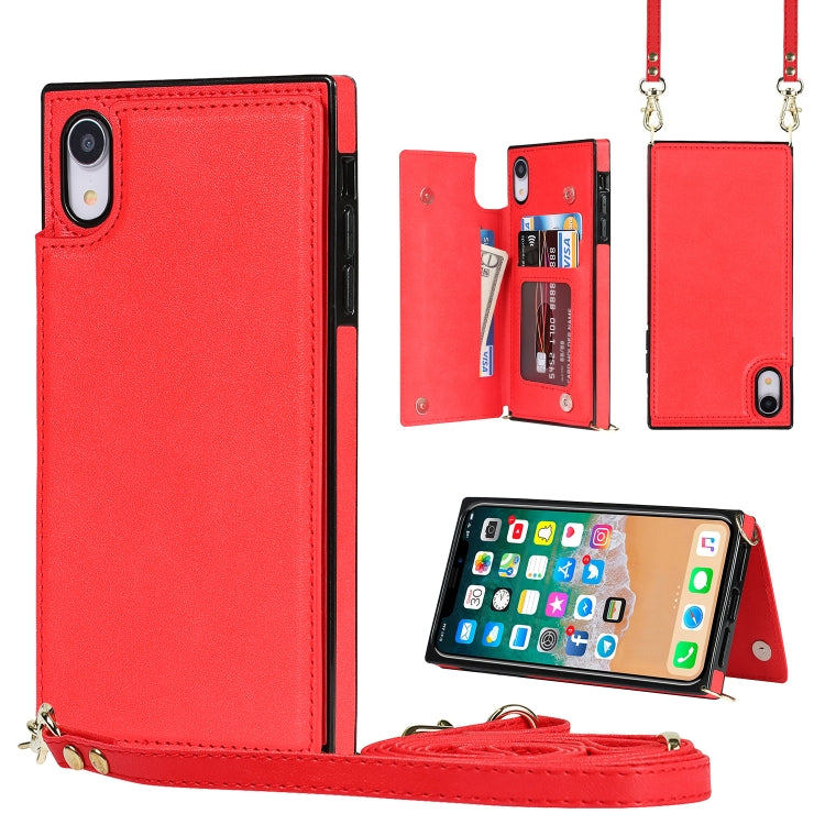 Cross-body Square Double Buckle Flip Card Bag TPU+PU Case with Card Slots & Wallet & Photo & Strap, For iPhone XS / X, For iPhone XS Max, For iPhone XR