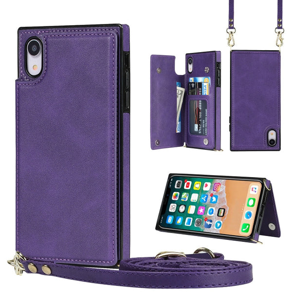 Cross-body Square Double Buckle Flip Card Bag TPU+PU Case with Card Slots & Wallet & Photo & Strap, For iPhone XS / X, For iPhone XS Max, For iPhone XR