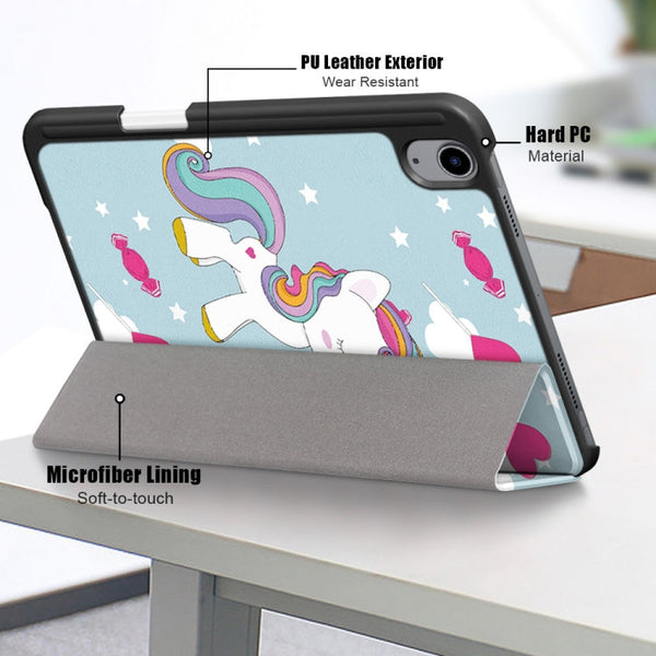 Painted Pattern TPU Horizontal Flip Leather Case with Three-folding Holder & Pen Slot & Sleep / Wake-up Function, For iPad mini 2024 / mini 6