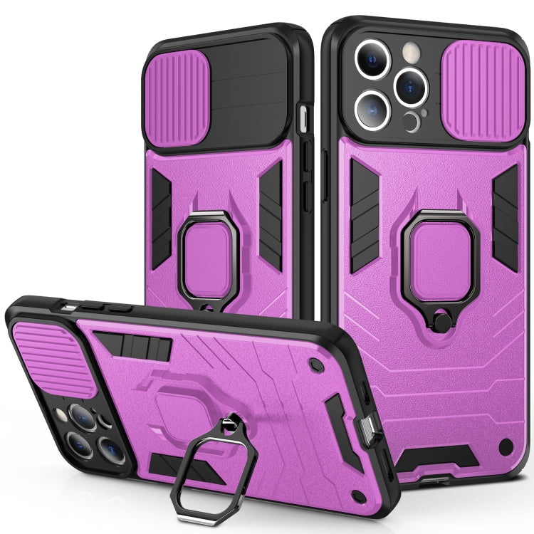 Sliding Camera Cover Design TPU + PC Shockproof Case with Ring Holder