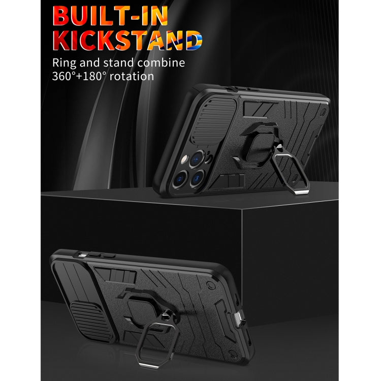 Sliding Camera Cover Design TPU + PC Shockproof Case with Ring Holder