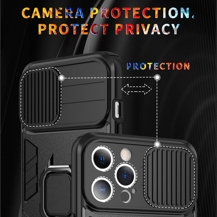 Sliding Camera Cover Design TPU + PC Shockproof Case with Ring Holder