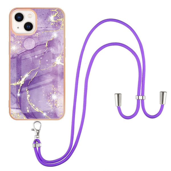 Electroplating Marble Pattern IMD TPU Shockproof Case with Neck Lanyard, For iPhone 13 mini, For iPhone 13, For iPhone 13 Pro, For iPhone 13 Pro Max