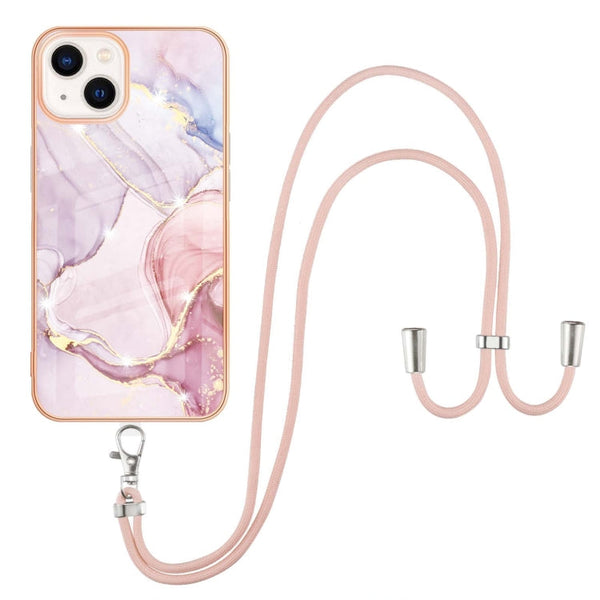 Electroplating Marble Pattern IMD TPU Shockproof Case with Neck Lanyard, For iPhone 13 mini, For iPhone 13, For iPhone 13 Pro, For iPhone 13 Pro Max