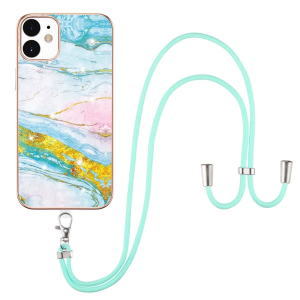 Electroplating Marble Pattern IMD TPU Shockproof Case with Neck Lanyard, For iPhone 12 / 12 Pro, For iPhone 12 Pro Max, For iPhone 11, For iPhone 11 Pro Max