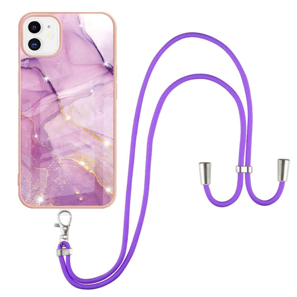 Electroplating Marble Pattern IMD TPU Shockproof Case with Neck Lanyard, For iPhone 12 / 12 Pro, For iPhone 12 Pro Max, For iPhone 11, For iPhone 11 Pro Max