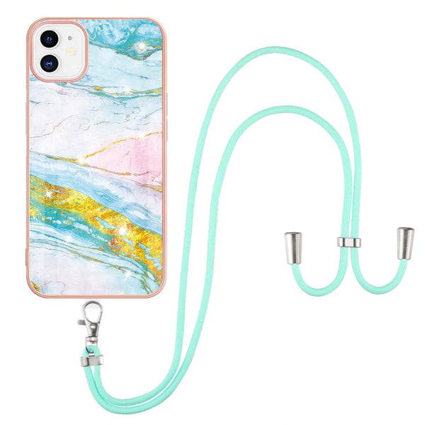 Electroplating Marble Pattern IMD TPU Shockproof Case with Neck Lanyard, For iPhone 12 / 12 Pro, For iPhone 12 Pro Max, For iPhone 11, For iPhone 11 Pro Max