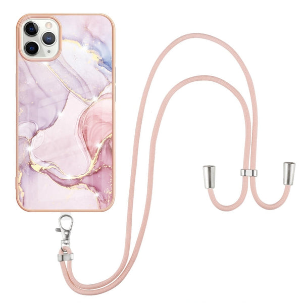 Electroplating Marble Pattern IMD TPU Shockproof Case with Neck Lanyard, For iPhone 12 / 12 Pro, For iPhone 12 Pro Max, For iPhone 11, For iPhone 11 Pro Max