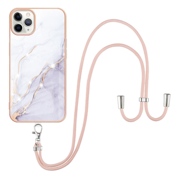 Electroplating Marble Pattern IMD TPU Shockproof Case with Neck Lanyard, For iPhone 12 / 12 Pro, For iPhone 12 Pro Max, For iPhone 11, For iPhone 11 Pro Max
