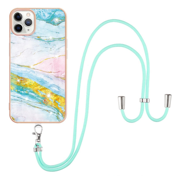 Electroplating Marble Pattern IMD TPU Shockproof Case with Neck Lanyard, For iPhone 12 / 12 Pro, For iPhone 12 Pro Max, For iPhone 11, For iPhone 11 Pro Max