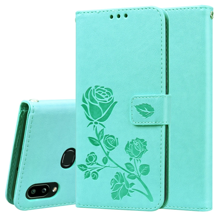 Rose Embossed Horizontal Flip PU Leather Case for Galaxy A10, with Holder & Card Slots & Wallet