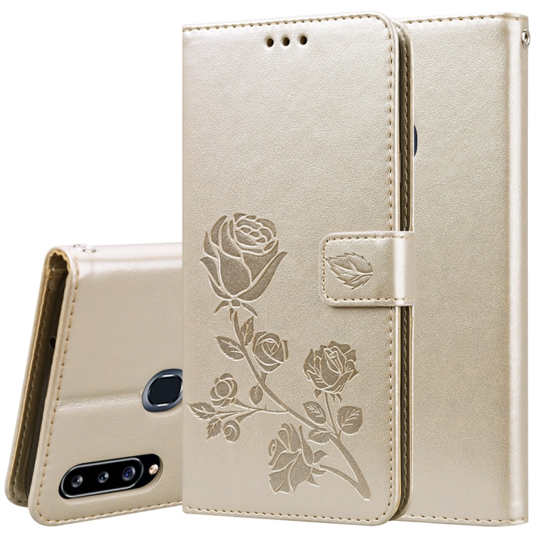 Rose Embossed Horizontal Flip PU Leather Case for Galaxy A10, with Holder & Card Slots & Wallet