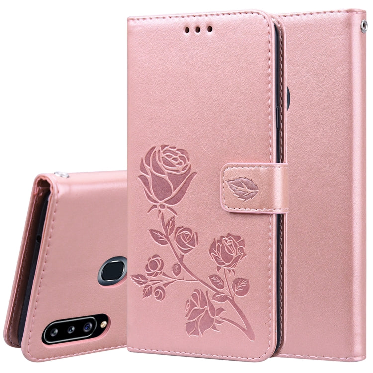 Rose Embossed Horizontal Flip PU Leather Case for Galaxy A10, with Holder & Card Slots & Wallet