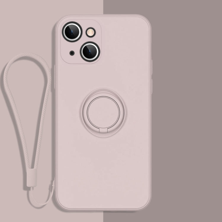 All-inclusive Liquid Silicone Phone Protective Case with Ring Holder & Lanyard, For iPhone 13 mini