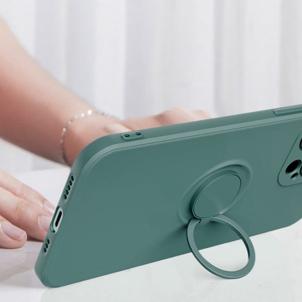 All-inclusive Liquid Silicone Phone Protective Case with Ring Holder & Lanyard, For iPhone 13 mini