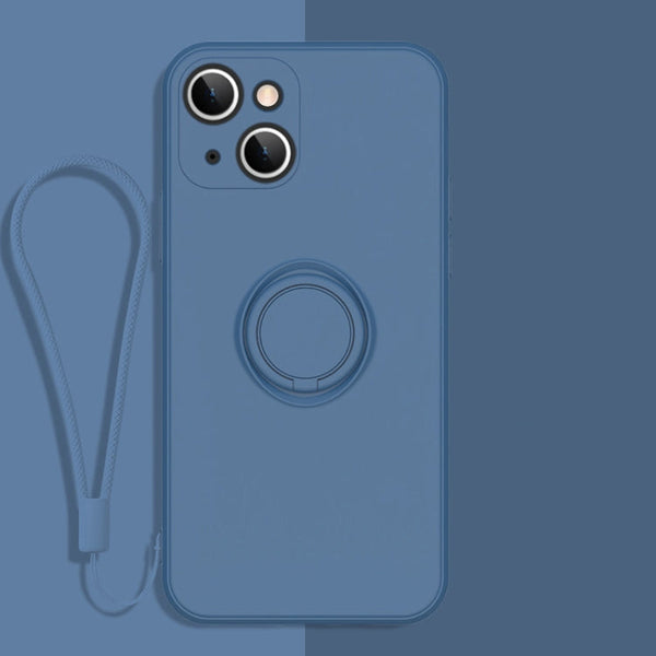 All-inclusive Liquid Silicone Phone Protective Case with Ring Holder & Lanyard, For iPhone 13