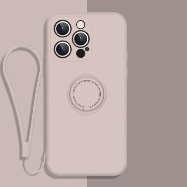 All-inclusive Liquid Silicone Phone Protective Case with Ring Holder & Lanyard, For iPhone 13 Pro
