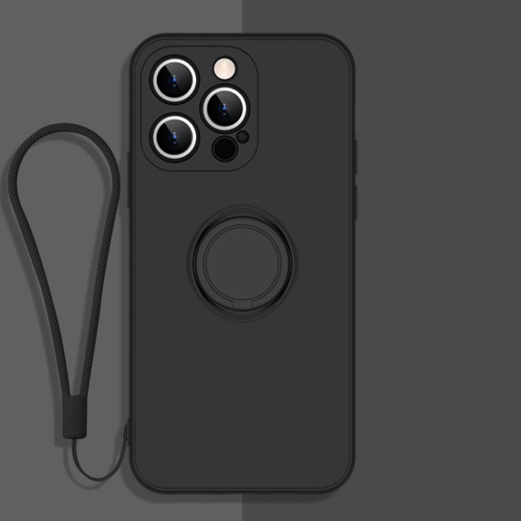 All-inclusive Liquid Silicone Phone Protective Case with Ring Holder & Lanyard, For iPhone 13 Pro