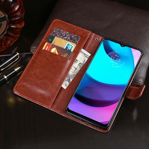 idewei Crazy Horse Texture Leather Phone Case with Holder & Card Slots & Wallet, For Motorola Moto E20, For Nokia C30, For OnePlus 9RT 5G