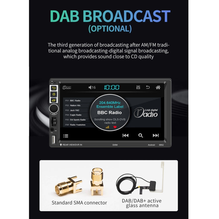 S-8802C 7 inch IPS Screen Car Android Player GPS Navigation Bluetooth Touch FM Radio, Support Mirror Link & FM & WIFI & Steering Wheel Control