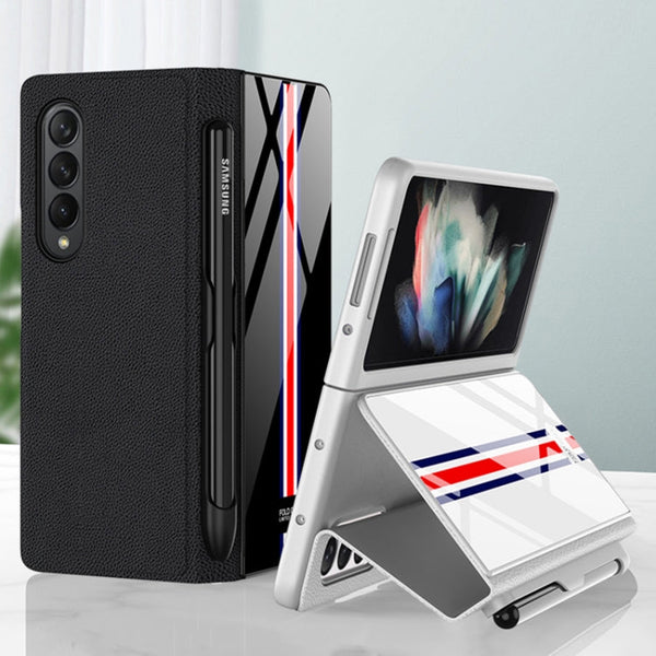 GKK Flip Tempered Glass Painted Phone Case with Pen Slot