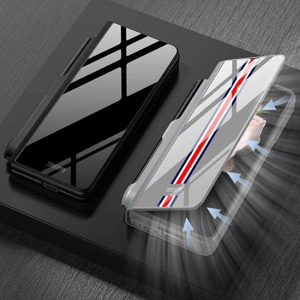 GKK Flip Tempered Glass Painted Phone Case with Pen Slot