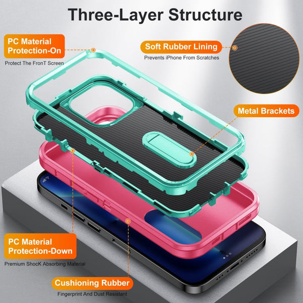 3 in 1 Rugged Holder Phone Case, For iPhone 13 Pro Max, For iPhone 12 / 12 Pro