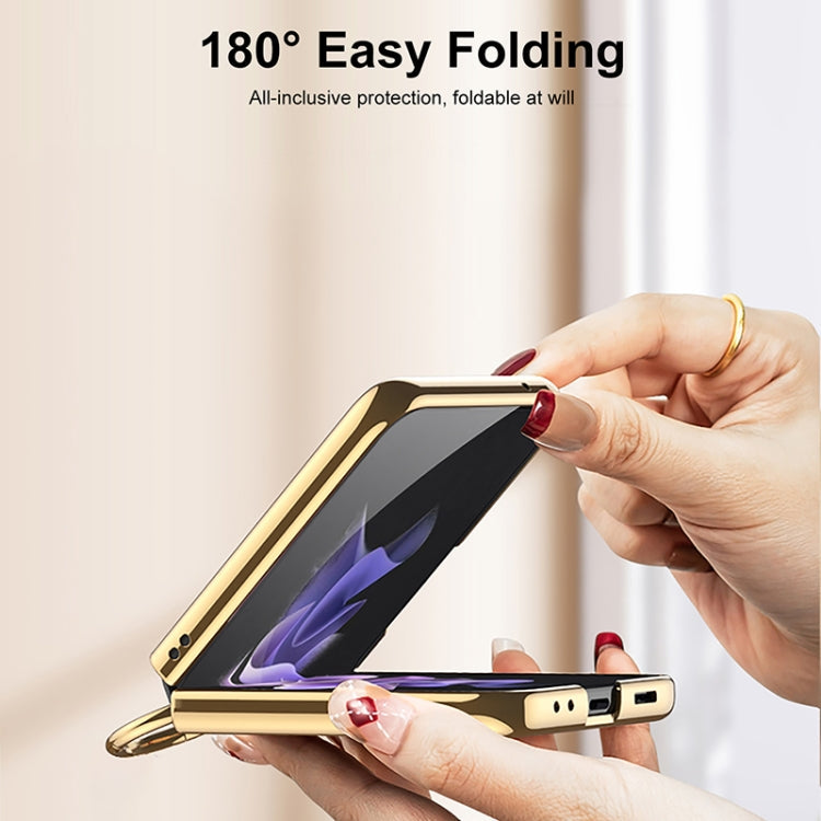 GKK Integrated Plating + Leather Phone Case with Ring, For Samsung Galaxy Z Flip3 5G